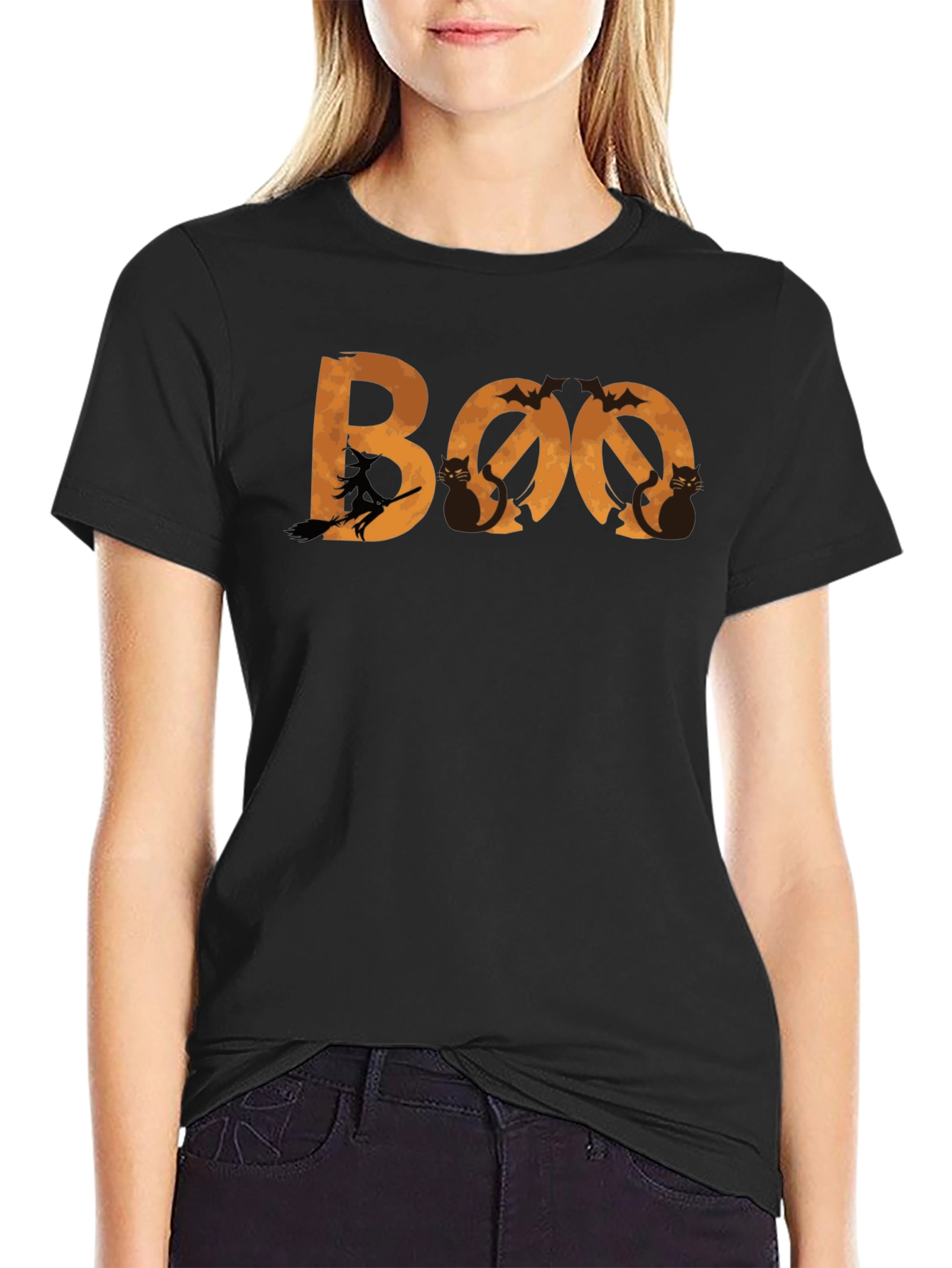 Boo Halloween T-Shirt - Witch & Cats