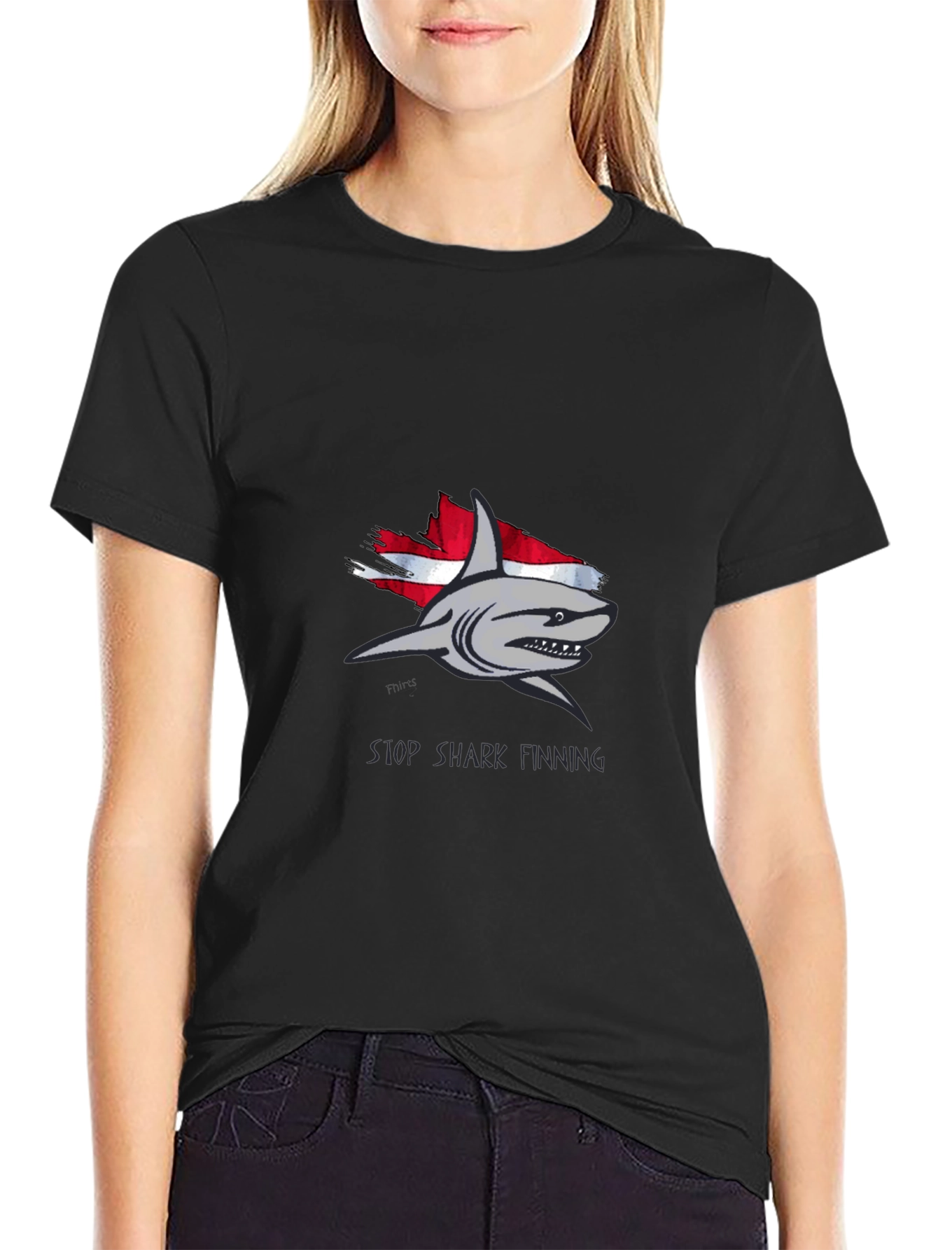 Stop Shark Finning Graphic Tee - Black