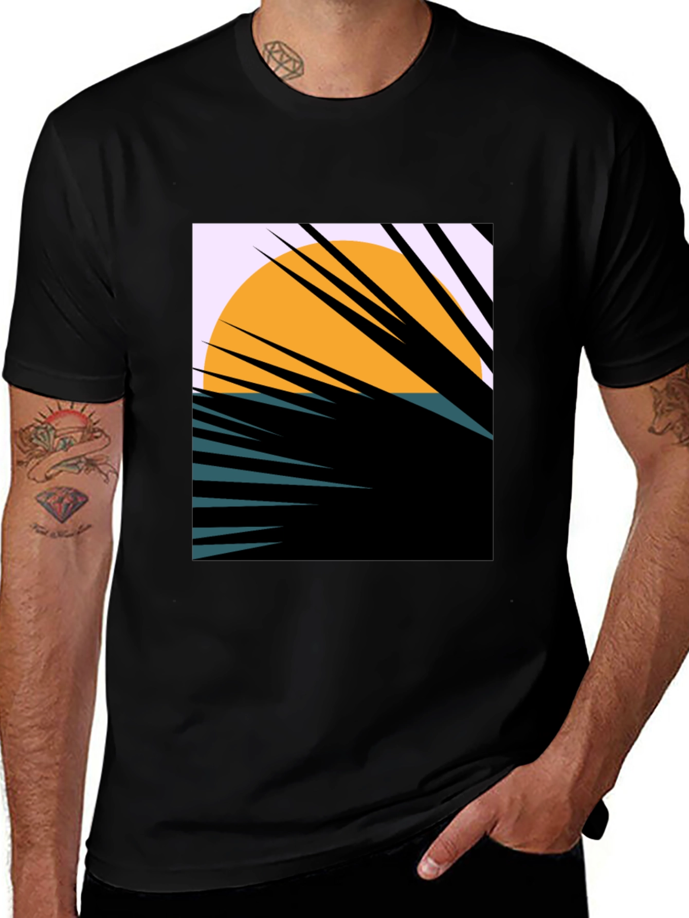 Sunset Palm Graphic Tee - Unique Abstract Design