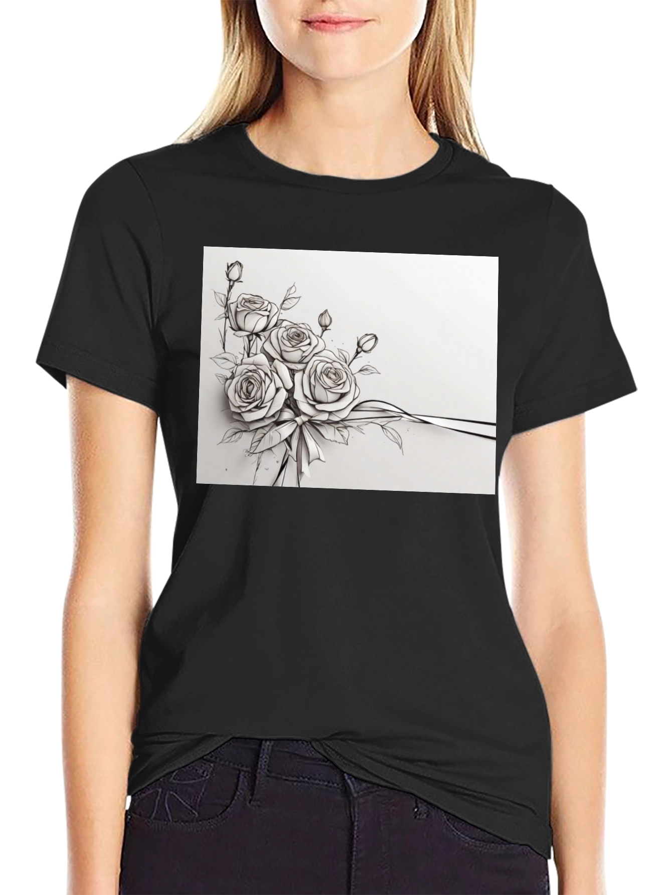 Elegant Floral Sketch T-Shirt