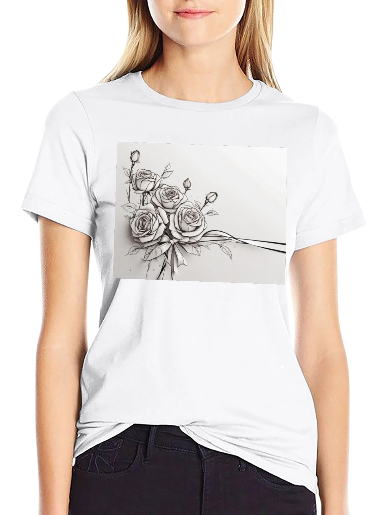 Elegant Floral Sketch T-Shirt