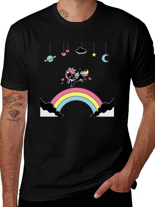 Unicorn Rainbow Graphic Tee - Black T-Shirt