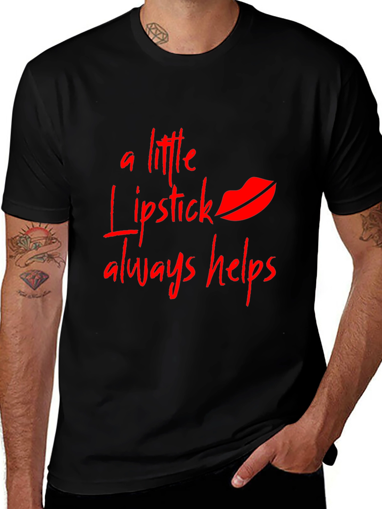 Lipstick Helps Mens Black T-Shirt