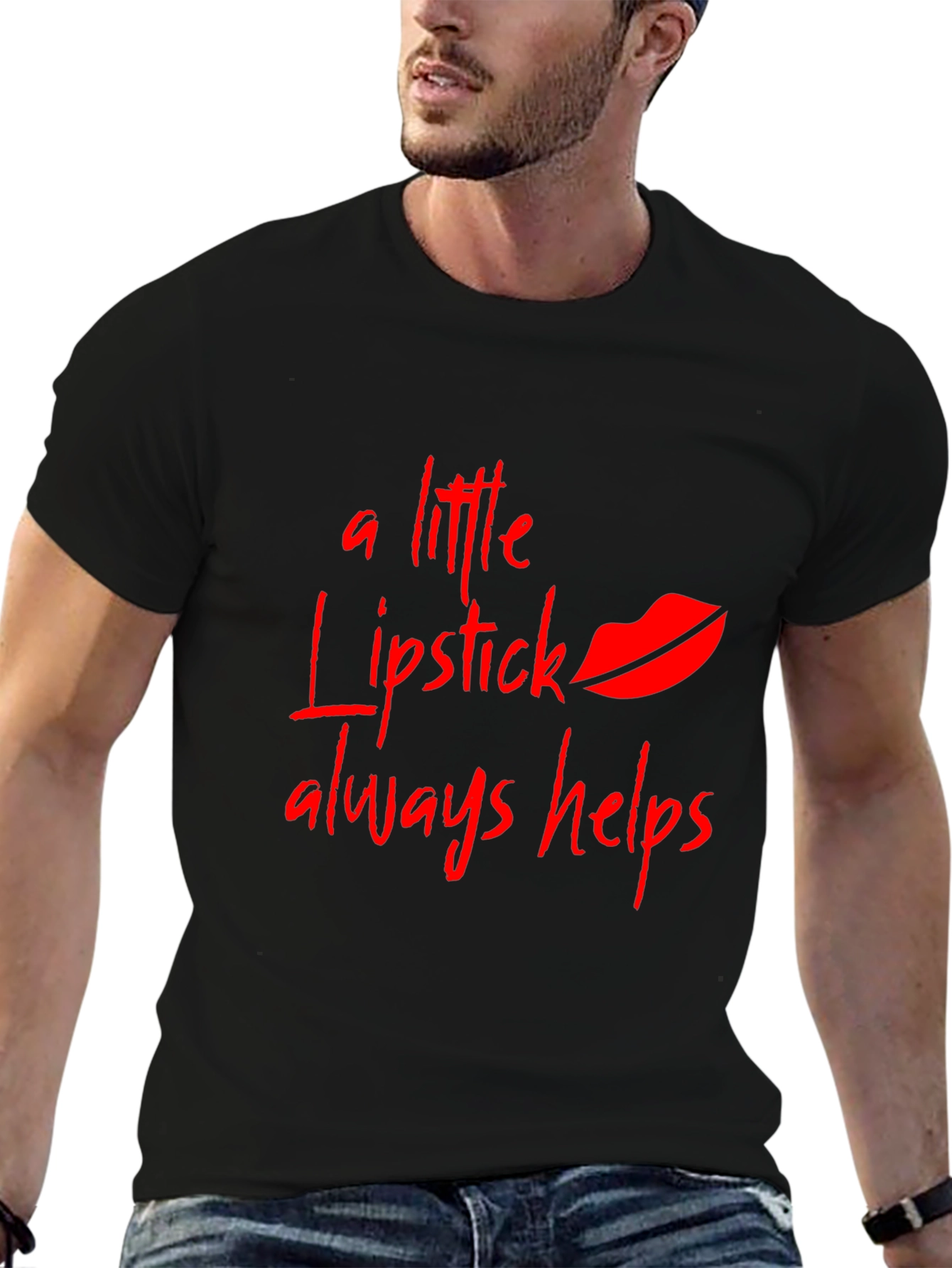 Lipstick Helps Mens Black T-Shirt