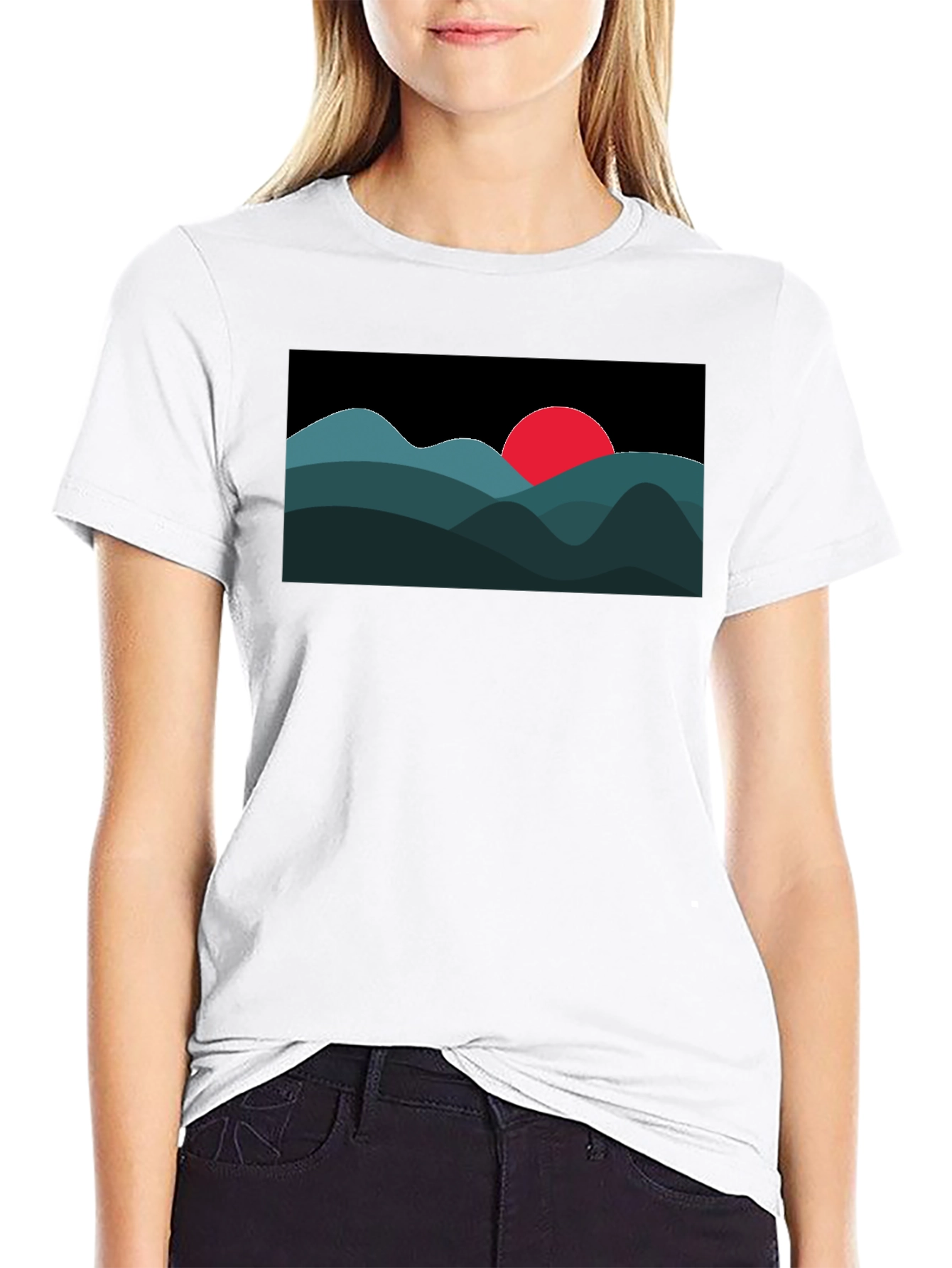 Abstract Mountain Sunset Graphic Tee - Black