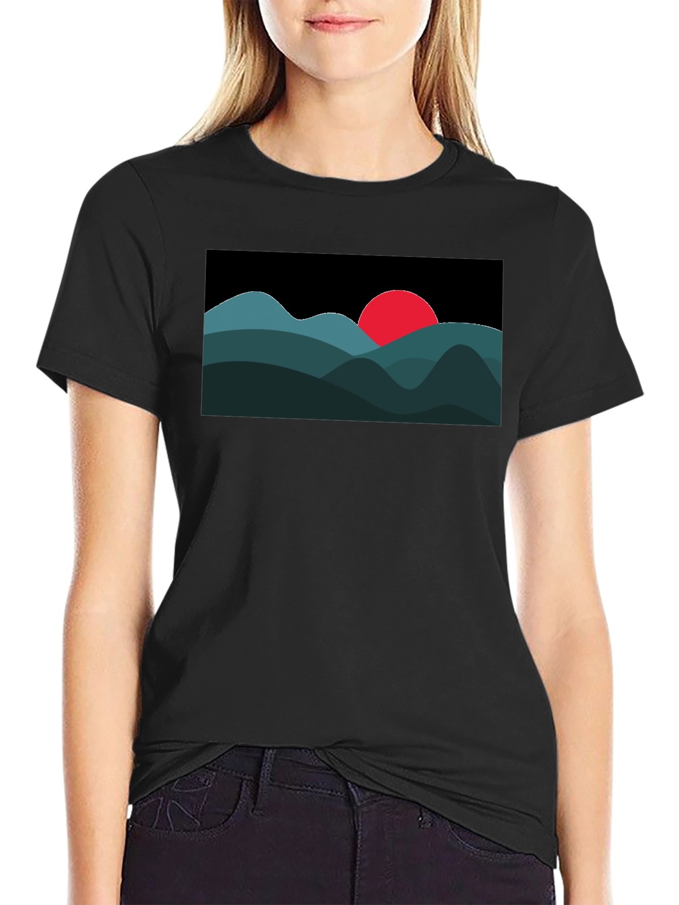Abstract Mountain Sunset Graphic Tee - Black