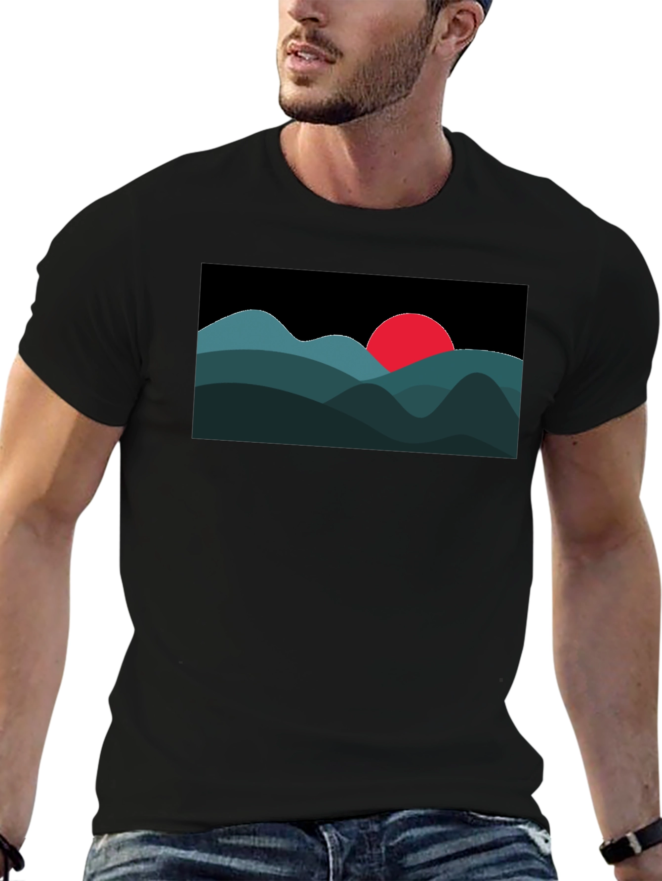 Abstract Mountain Sunset Graphic Tee - Black