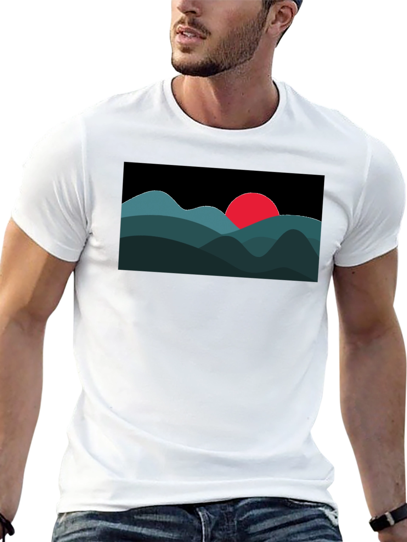 Abstract Mountain Sunset Graphic Tee - Black