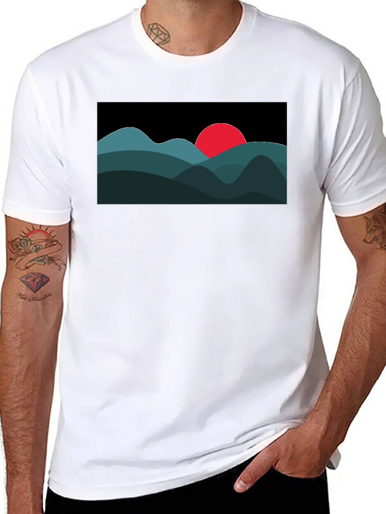 Abstract Mountain Sunset Graphic Tee - Black