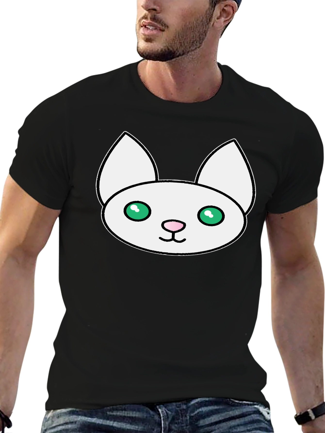Cute Cat Face Graphic Black T-Shirt