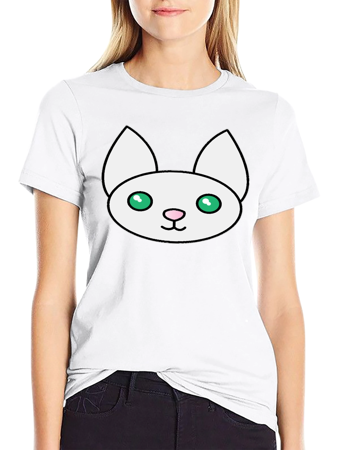 Cute Cat Face Graphic Black T-Shirt