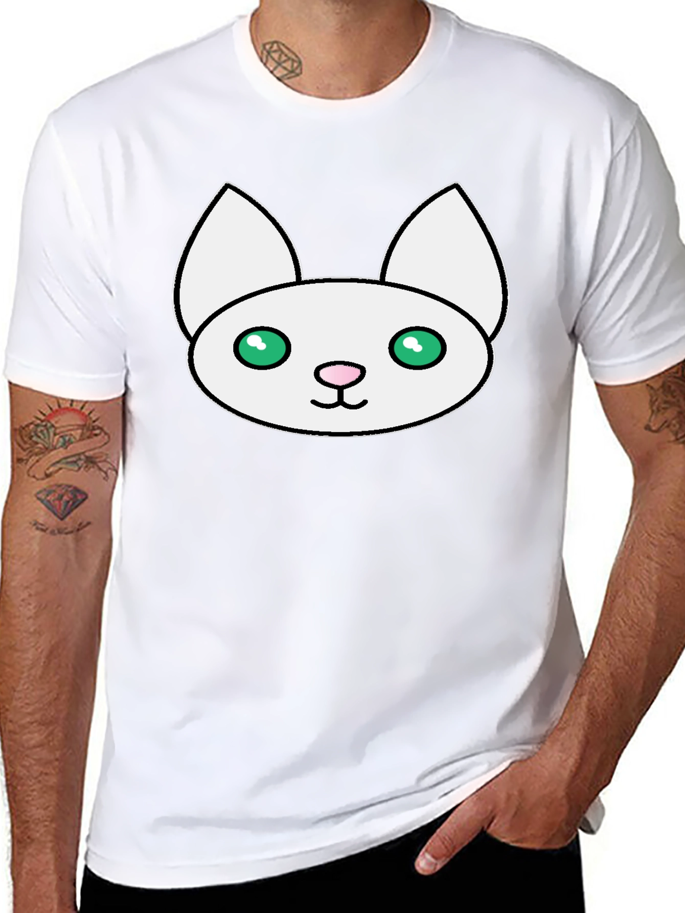 Cute Cat Face Graphic Black T-Shirt