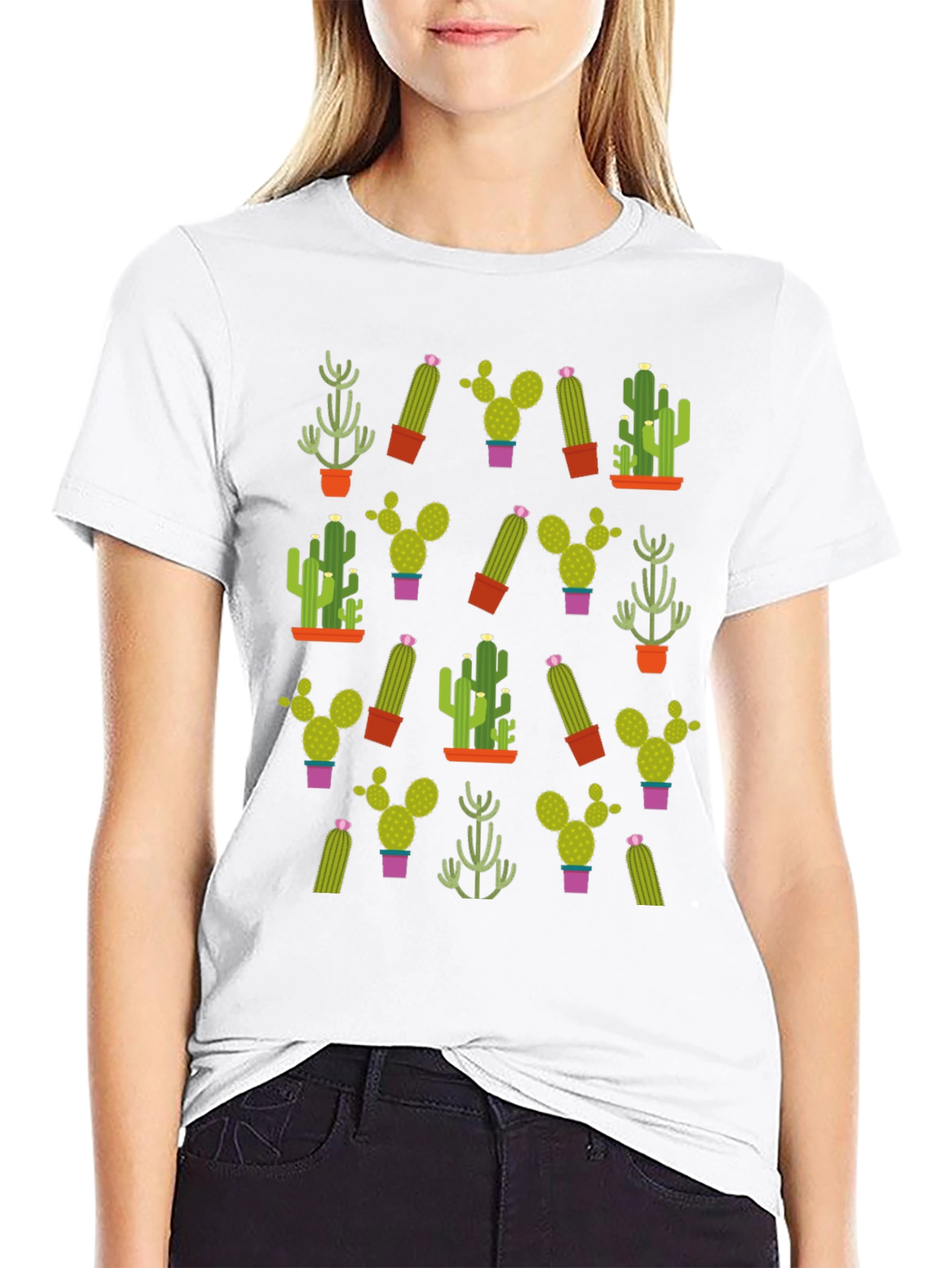 Cactus Pattern T-Shirt - Unique Plant Design