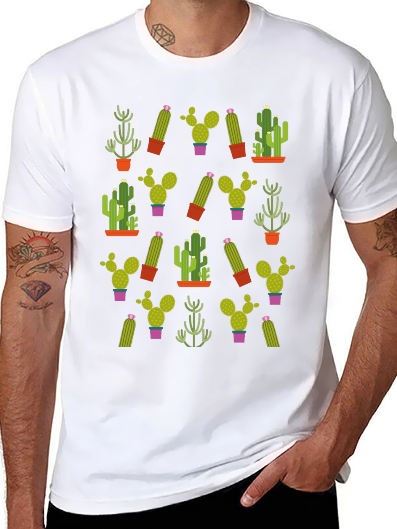 Cactus Pattern T-Shirt - Unique Plant Design