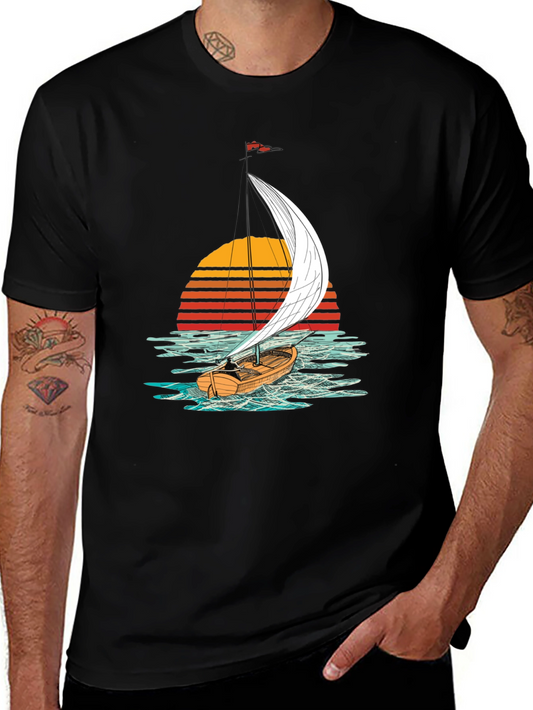 Sailboat Sunset Graphic Tee - Black T-Shirt