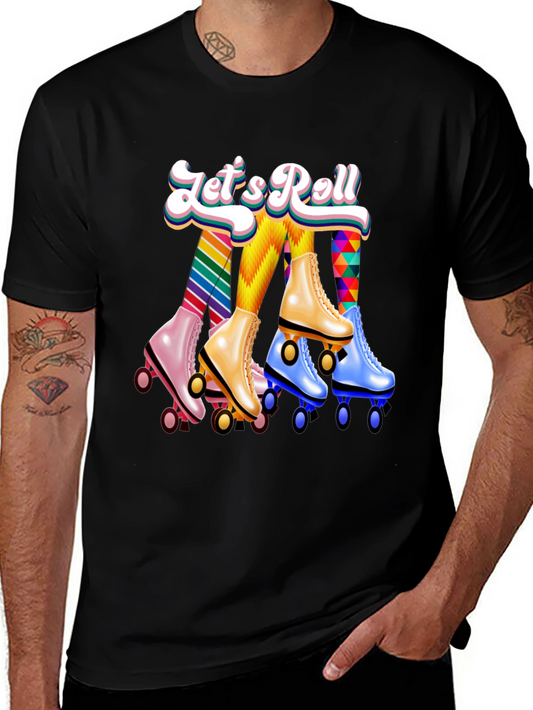 Lets Roll Retro Roller Skate Graphic T-Shirt