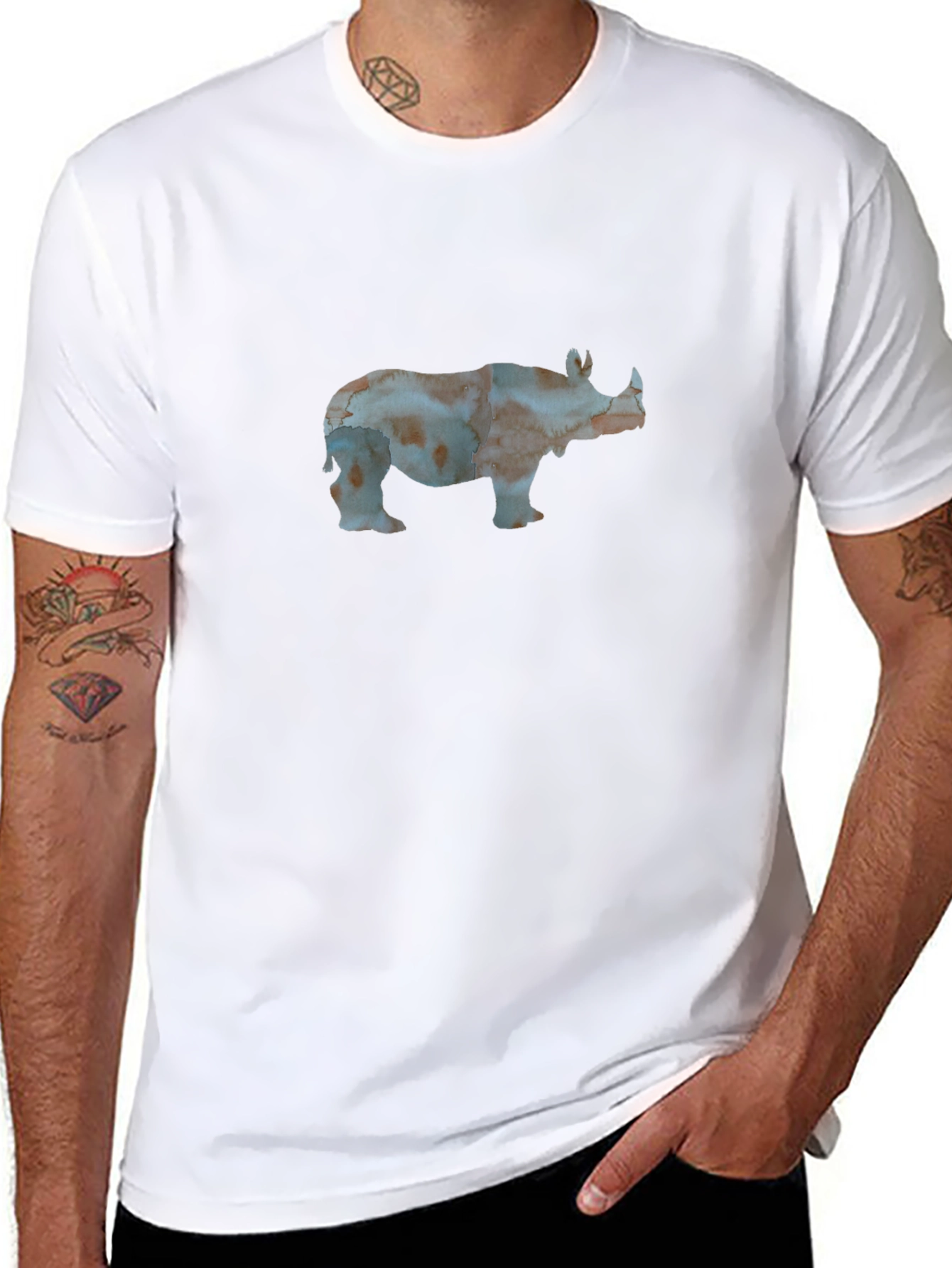 Rhino Graphic Print Black Tee