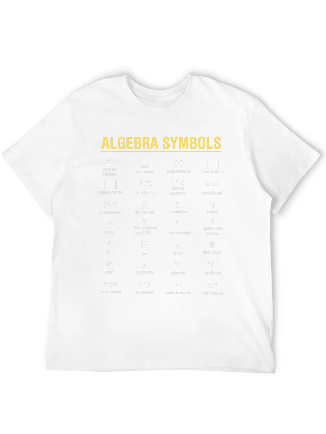Algebra Symbols T-Shirt | Math Equations & Definitions