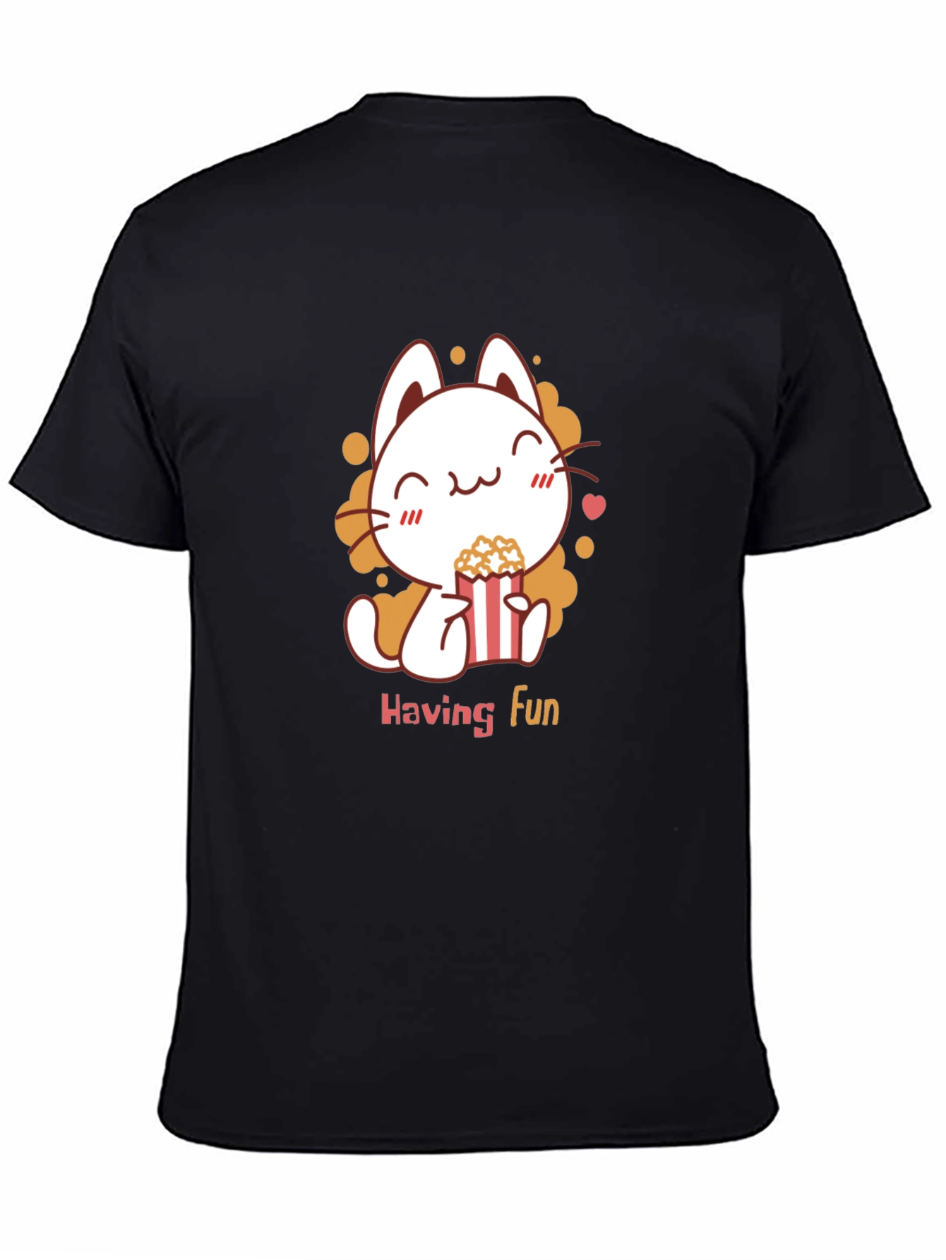 Cute Cat Popcorn Black T-Shirt