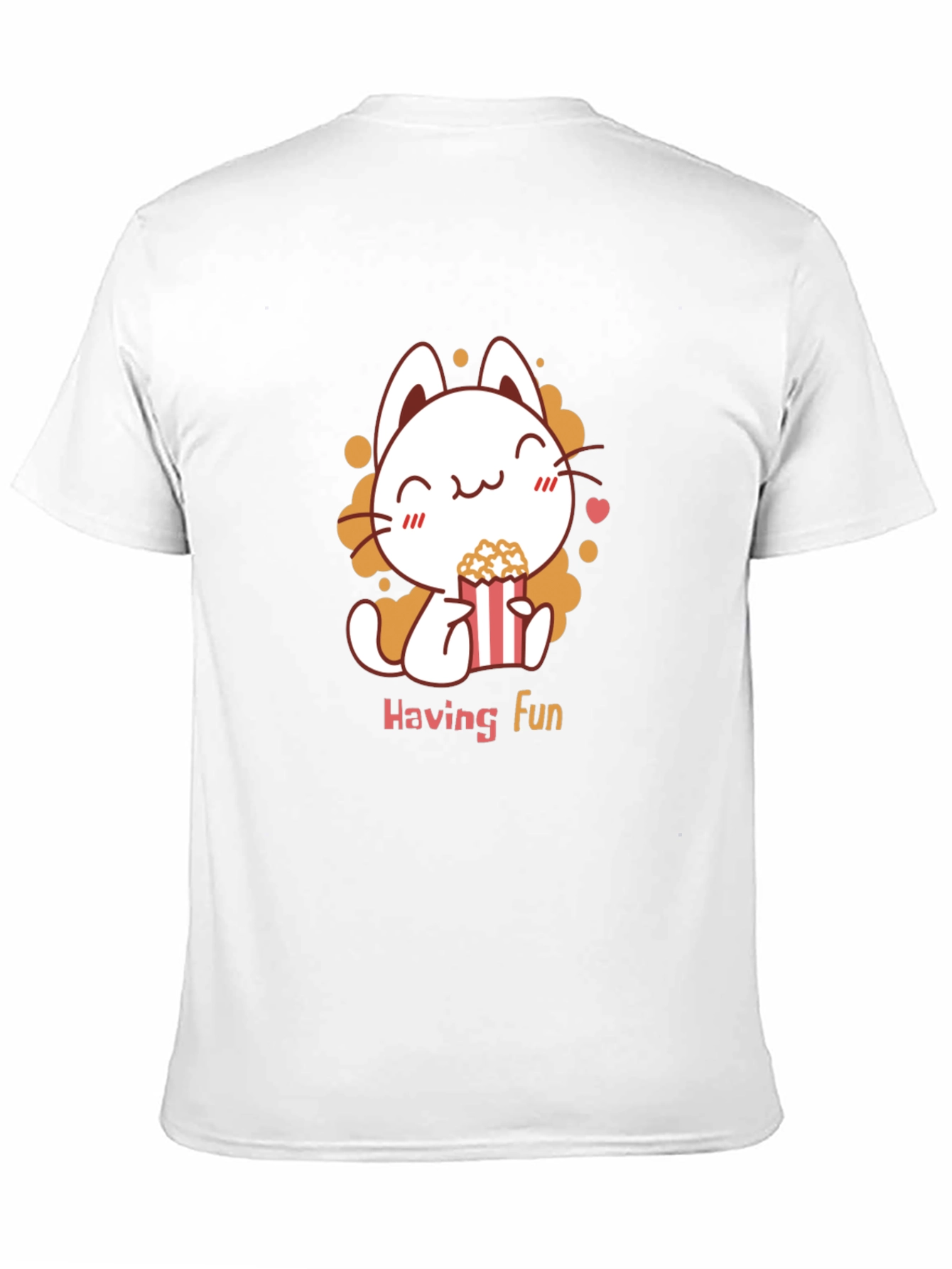 Cute Cat Popcorn Black T-Shirt