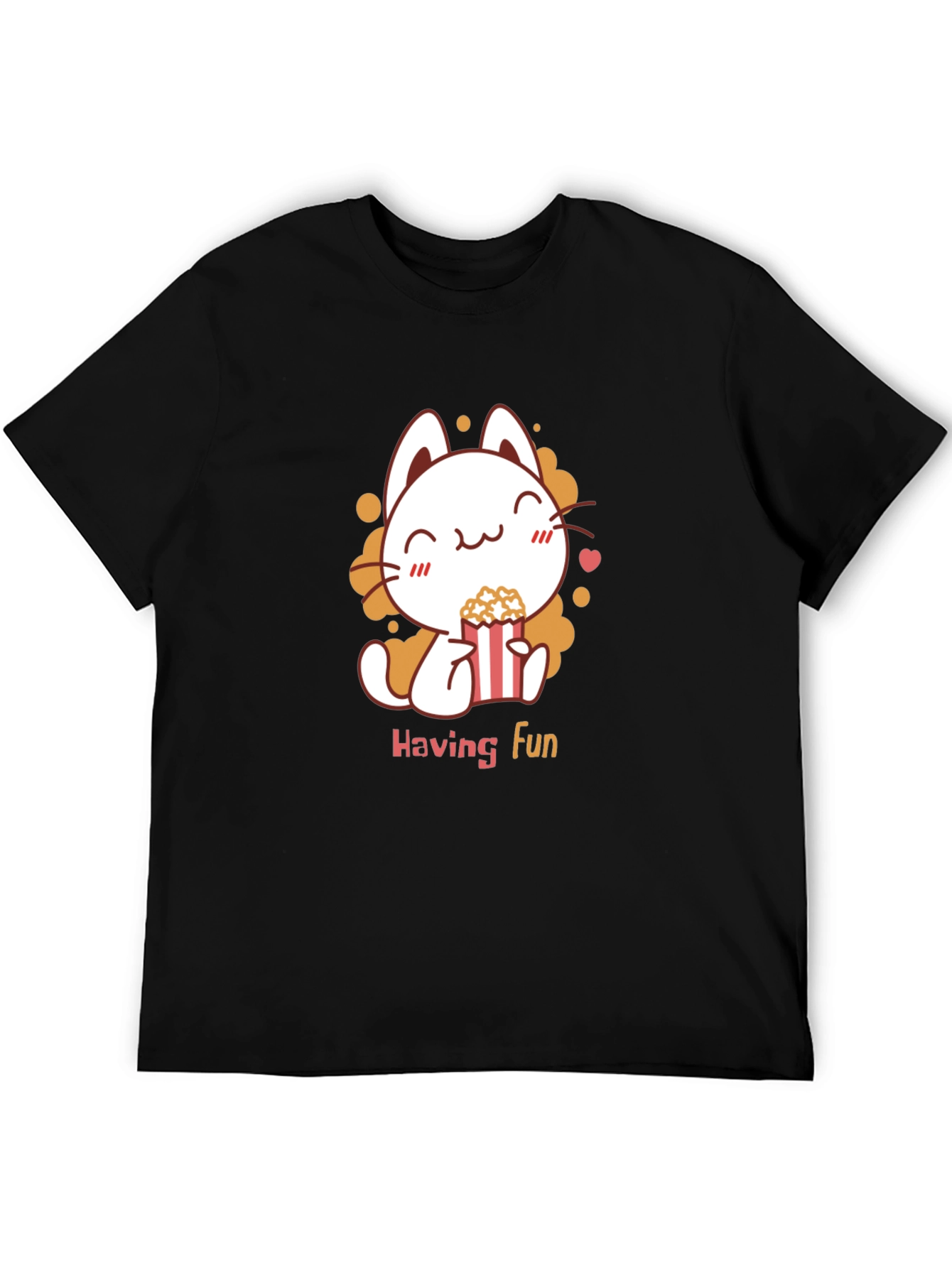 Cute Cat Popcorn Black T-Shirt