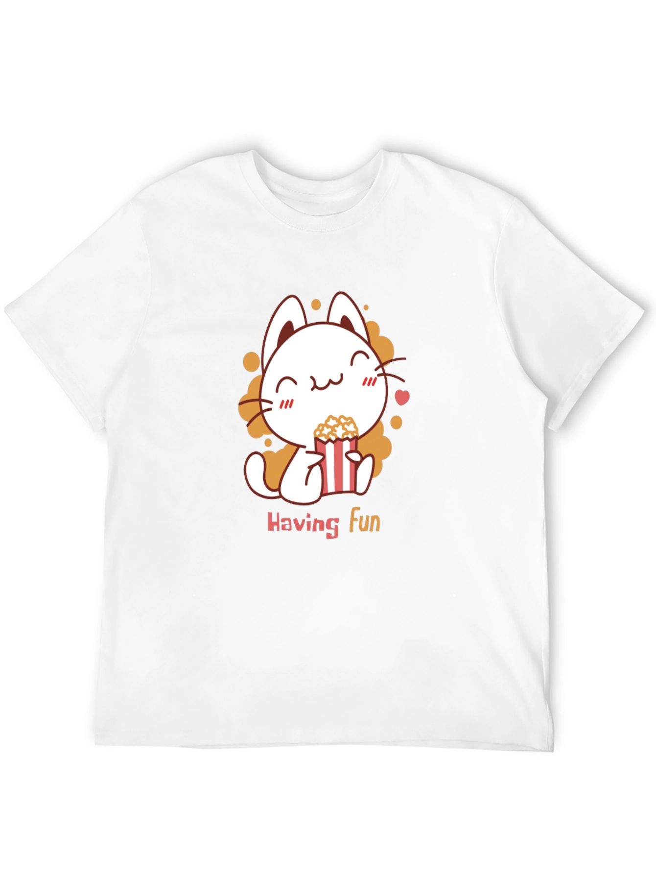 Cute Cat Popcorn Black T-Shirt