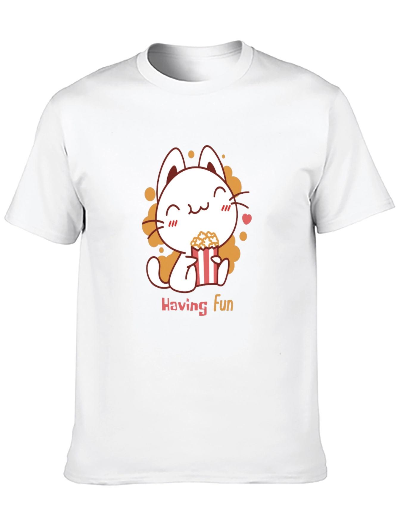 Cute Cat Popcorn Black T-Shirt