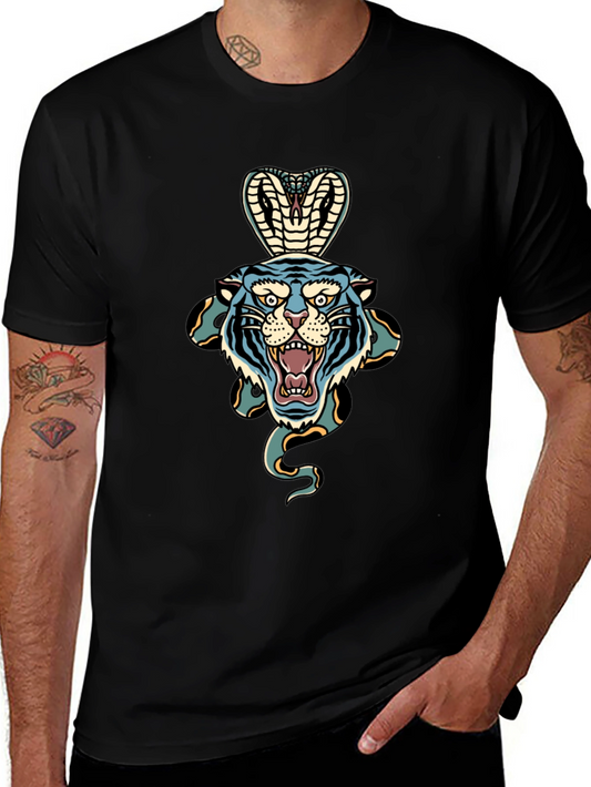 Tiger Cobra Graphic Tee - Bold Black T-Shirt