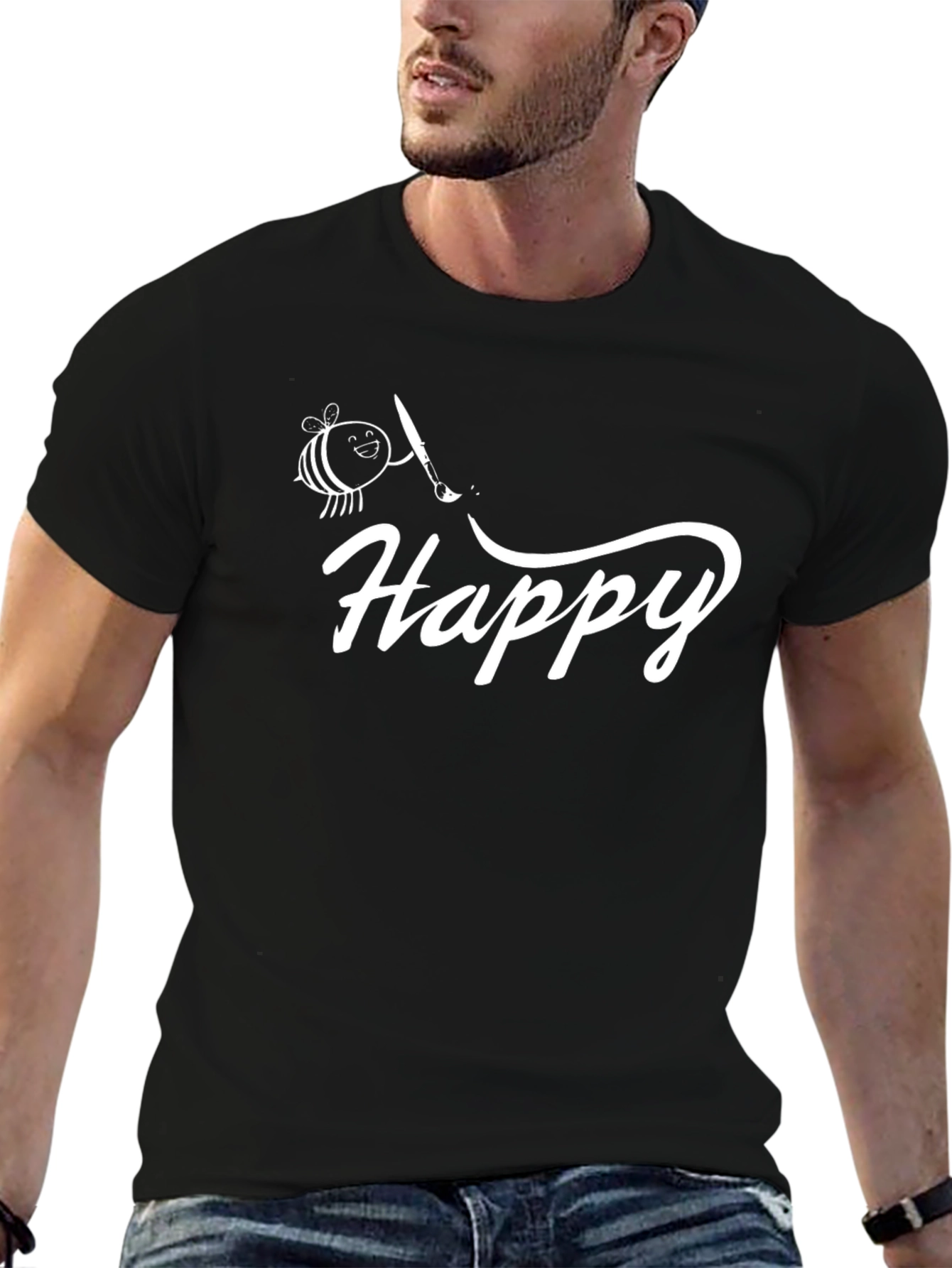 Happy Bee Painting T-Shirt - Casual Cotton Tee
