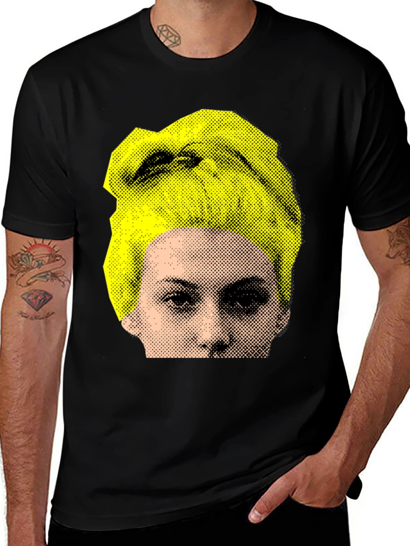 Abstract Portrait Graphic Print Black T-Shirt