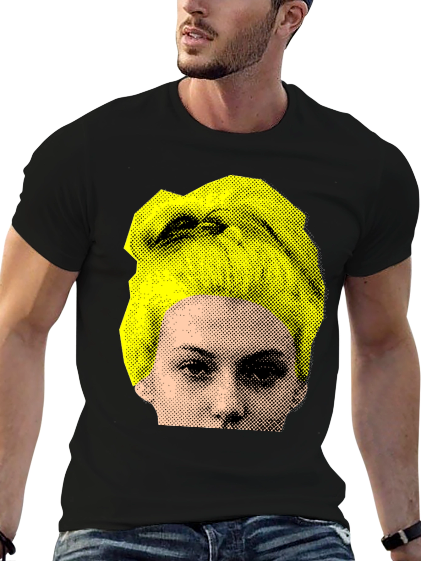 Abstract Portrait Graphic Print Black T-Shirt