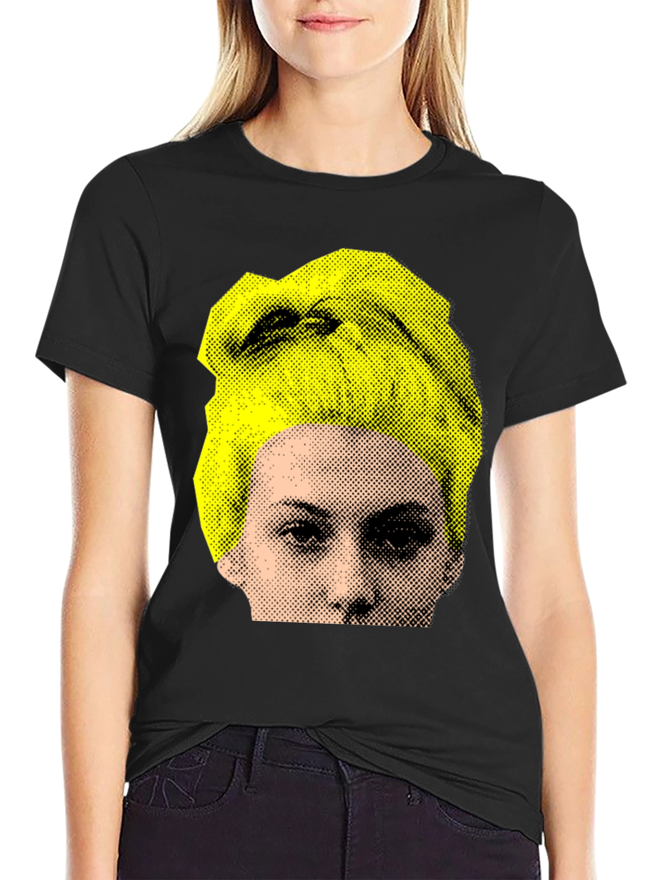 Abstract Portrait Graphic Print Black T-Shirt