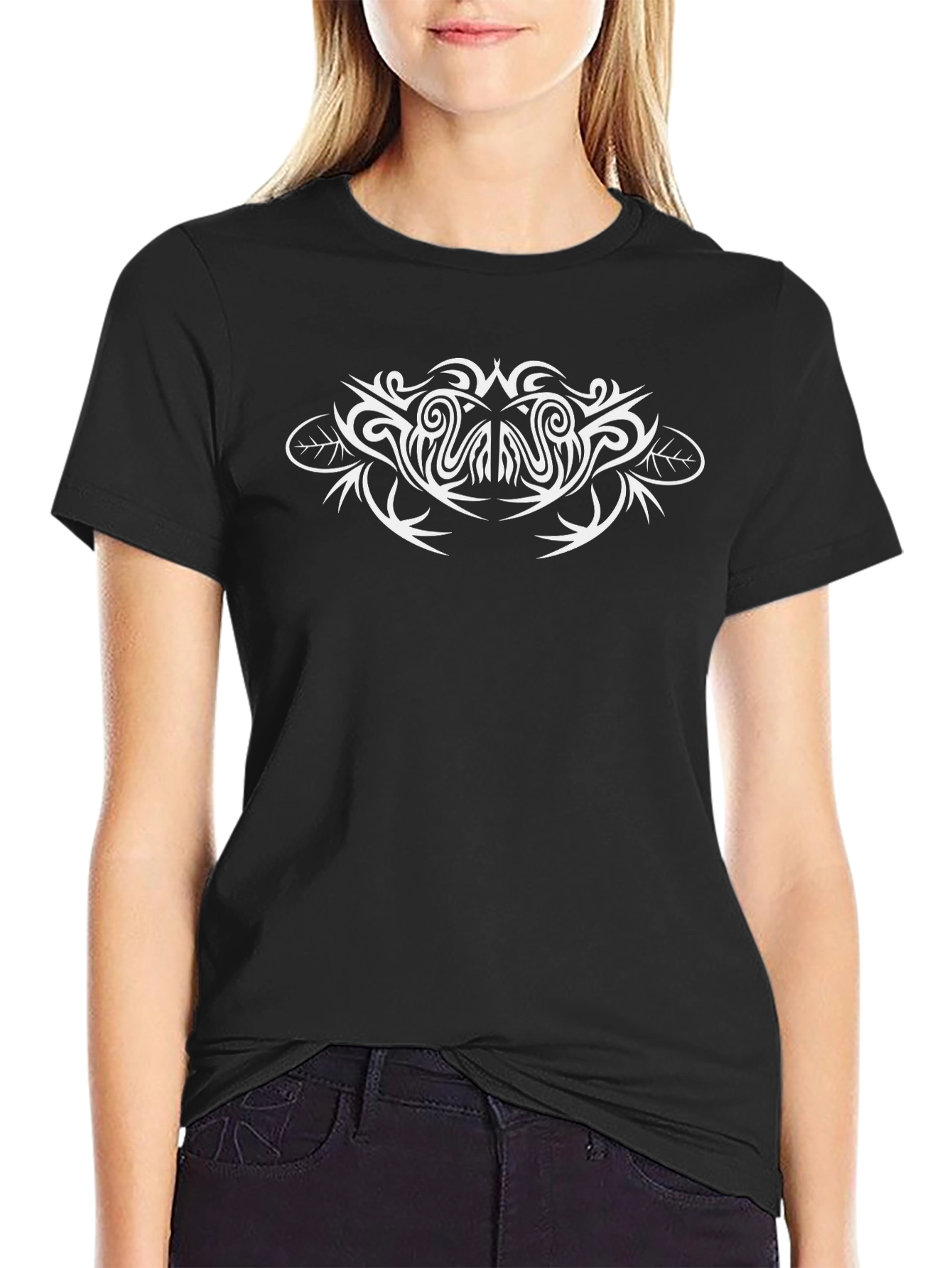 Mens Black T-Shirt with White Tribal Design