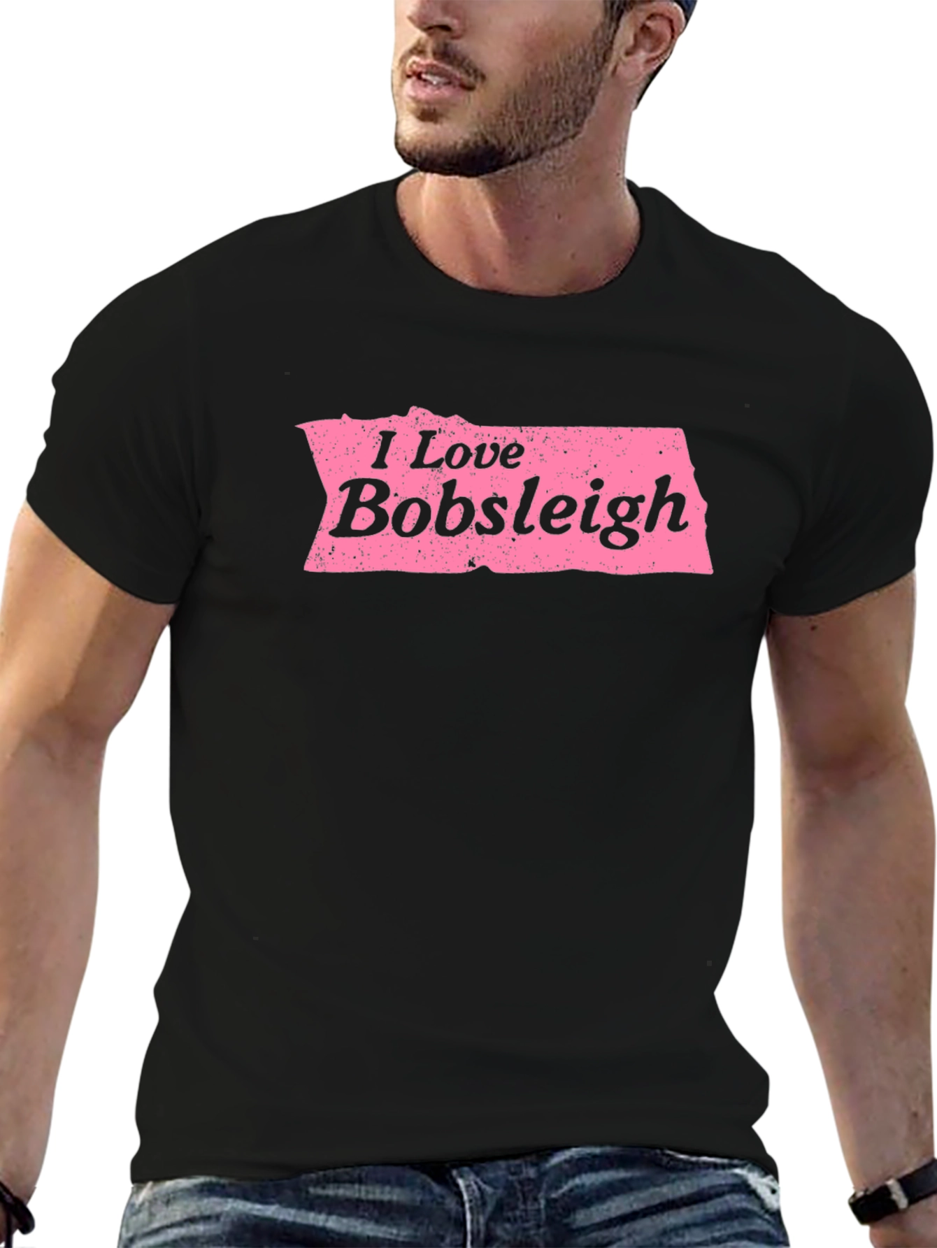 I Love Bobsleigh Black Graphic Tee Shirt