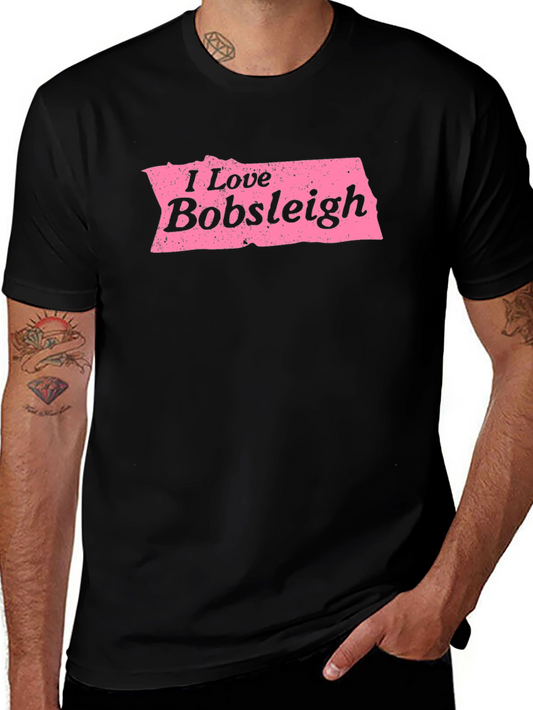 I Love Bobsleigh Black Graphic Tee Shirt
