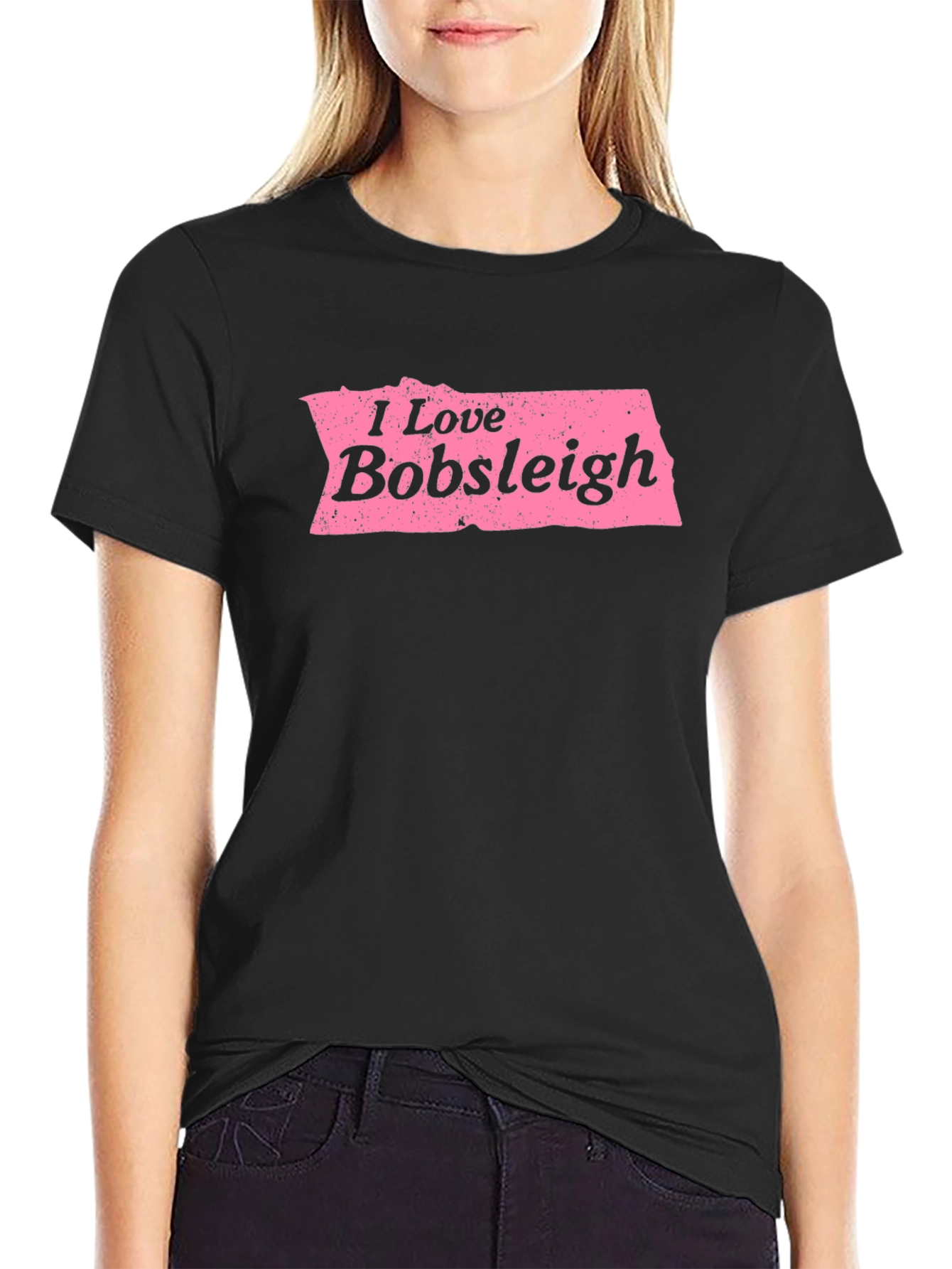 I Love Bobsleigh Black Graphic Tee Shirt