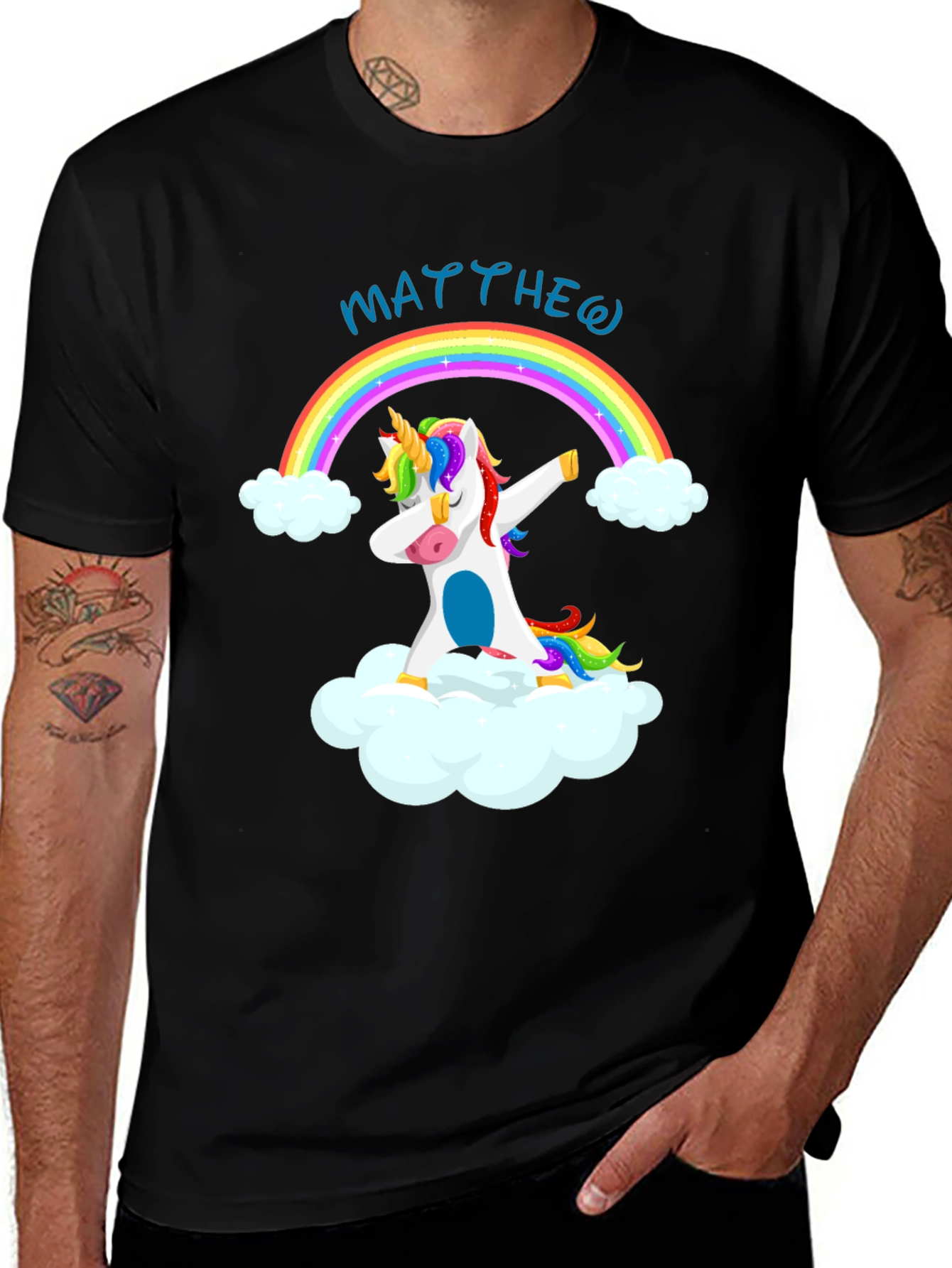Rainbow Unicorn Dab Personalized Black T-Shirt