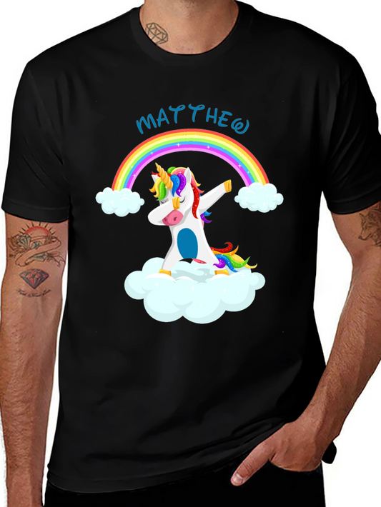 Rainbow Unicorn Dab Personalized Black T-Shirt