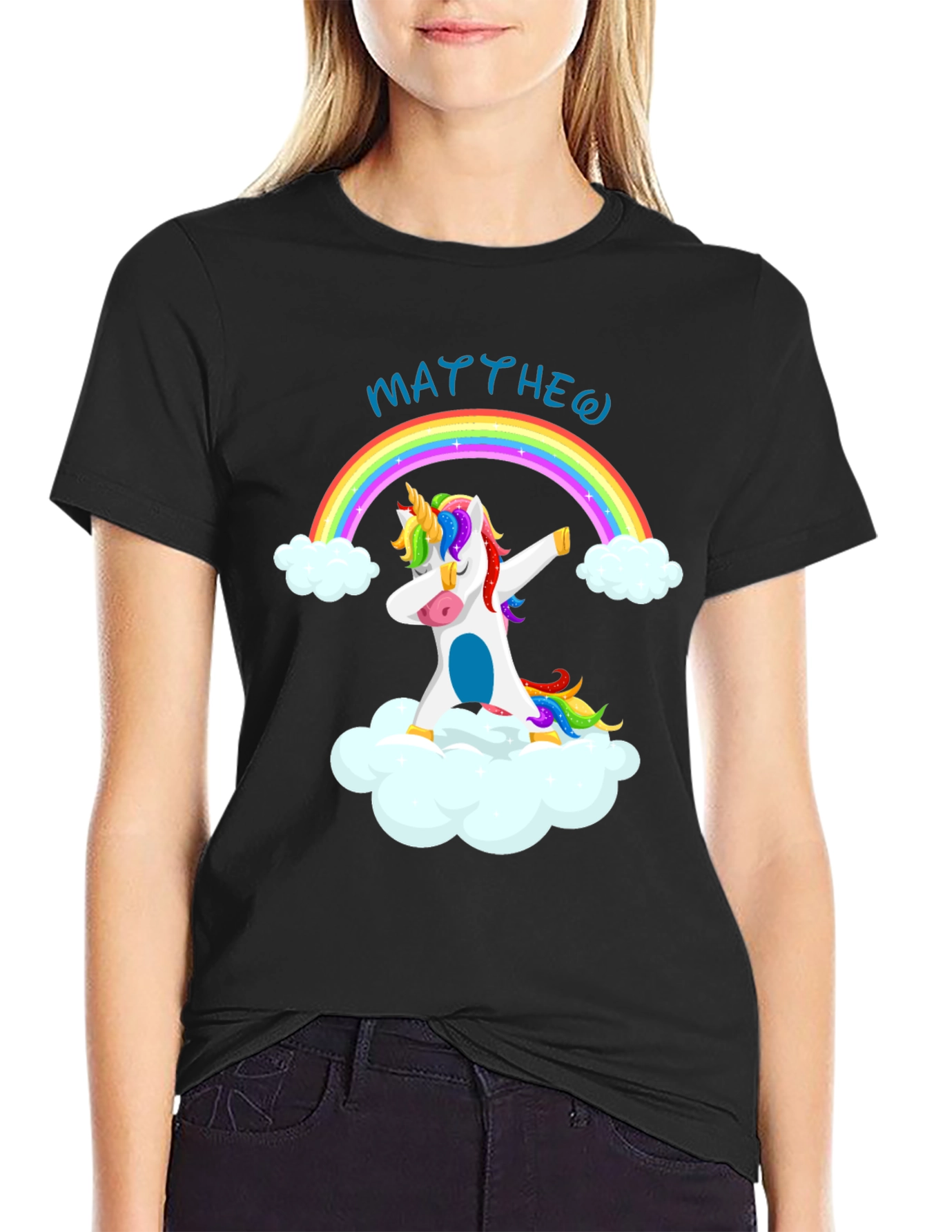 Rainbow Unicorn Dab Personalized Black T-Shirt