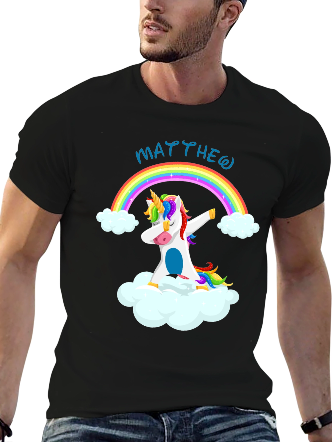 Rainbow Unicorn Dab Personalized Black T-Shirt