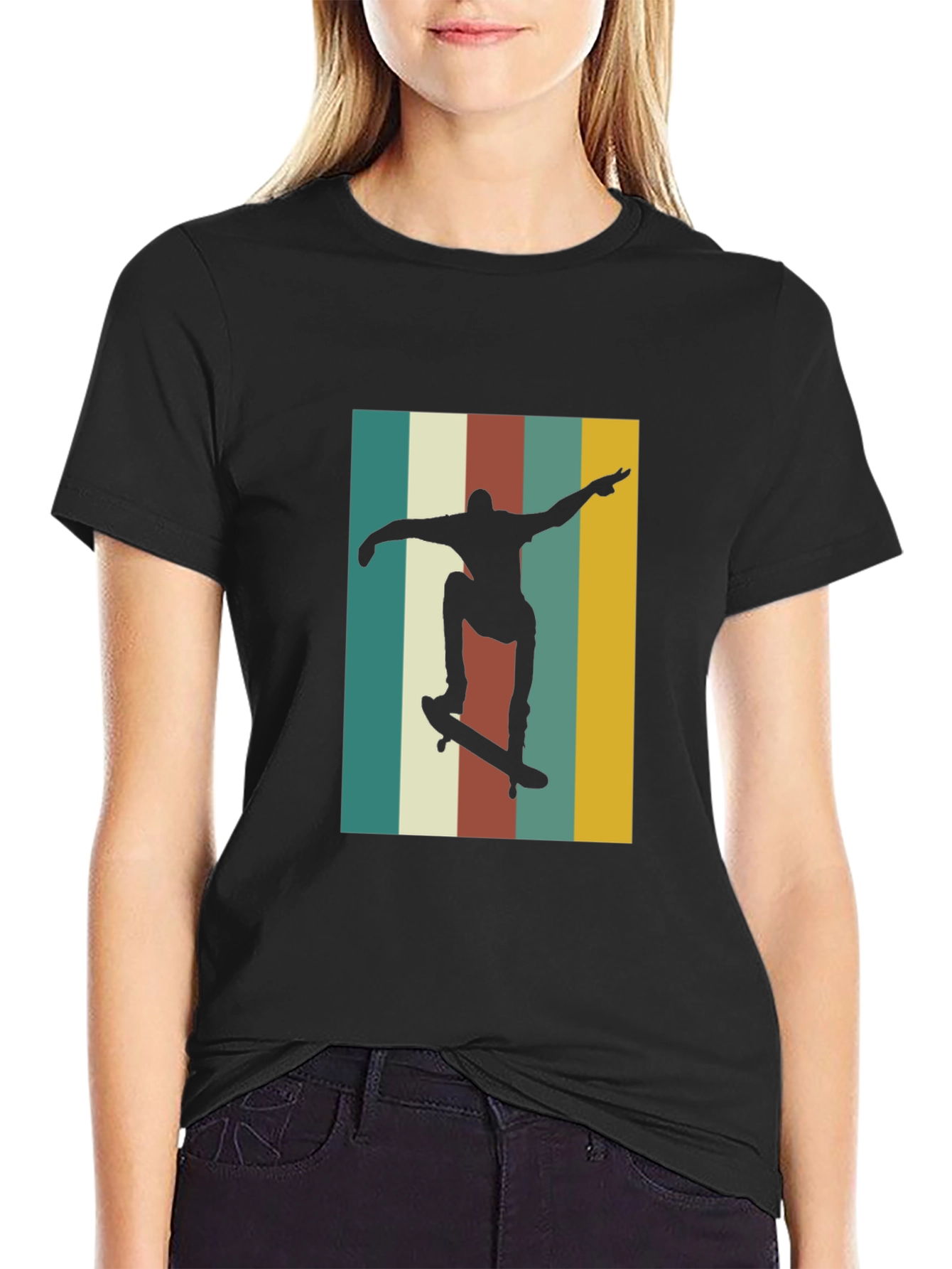 Retro Skateboarder Graphic Tee - Black