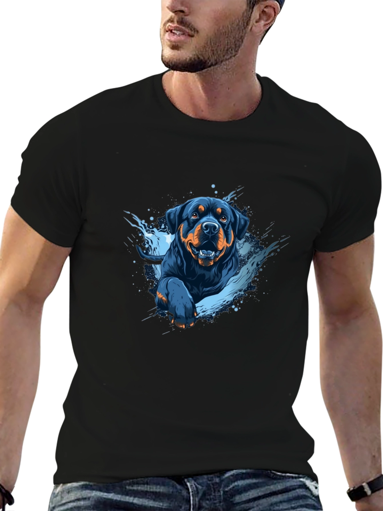 Rottweiler Dog Graphic T-Shirt - Mens Black Tee