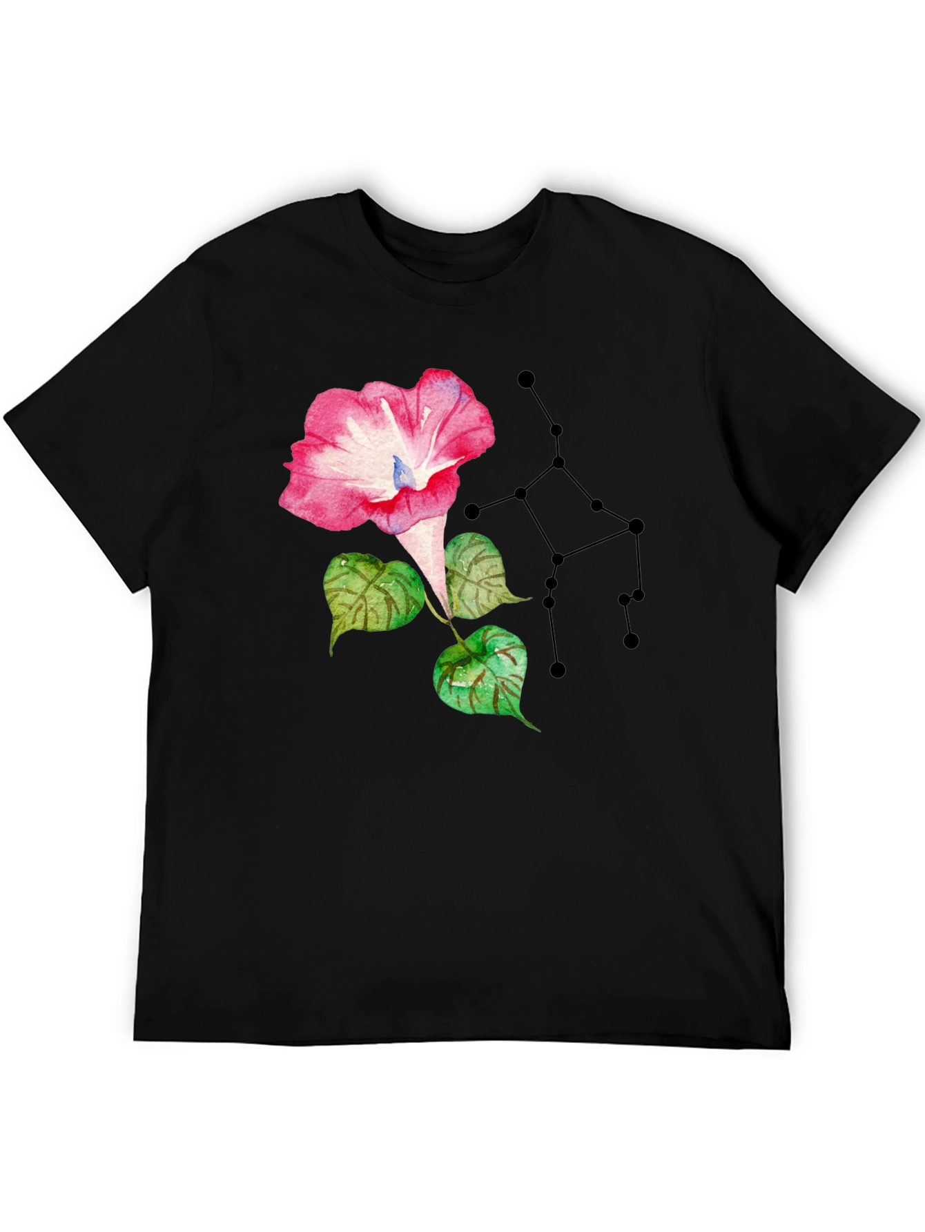 Floral Constellation Graphic Tee - Stylish Black T-Shirt