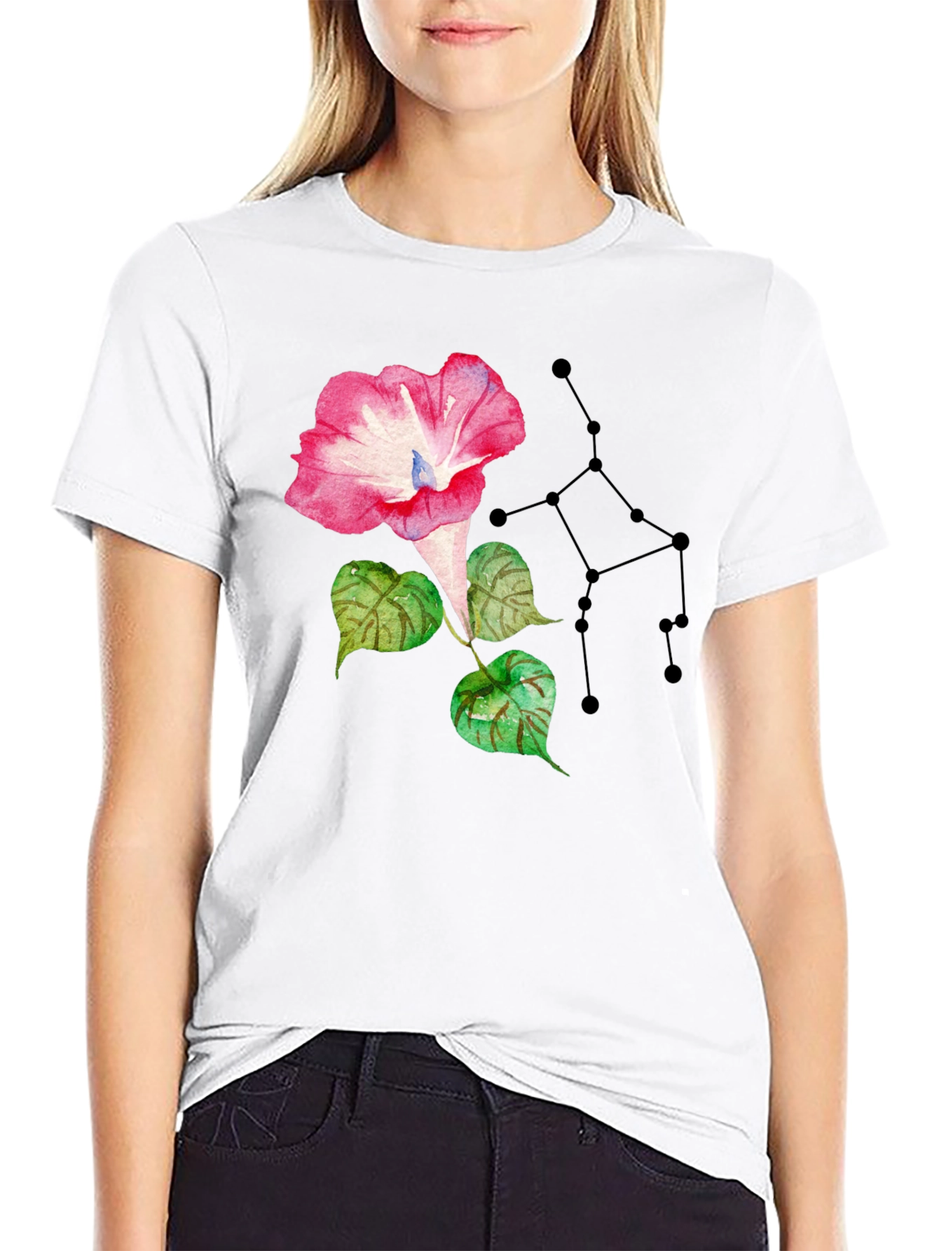 Floral Constellation Graphic Tee - Stylish Black T-Shirt