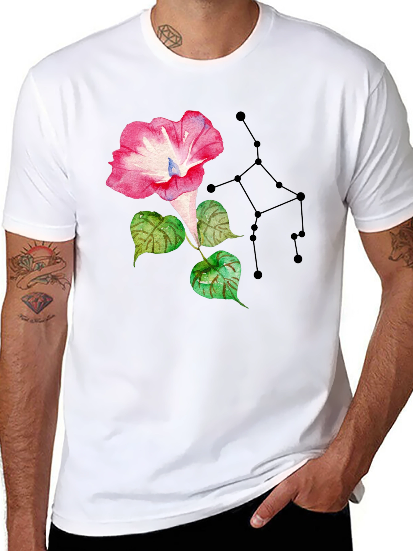 Floral Constellation Graphic Tee - Stylish Black T-Shirt