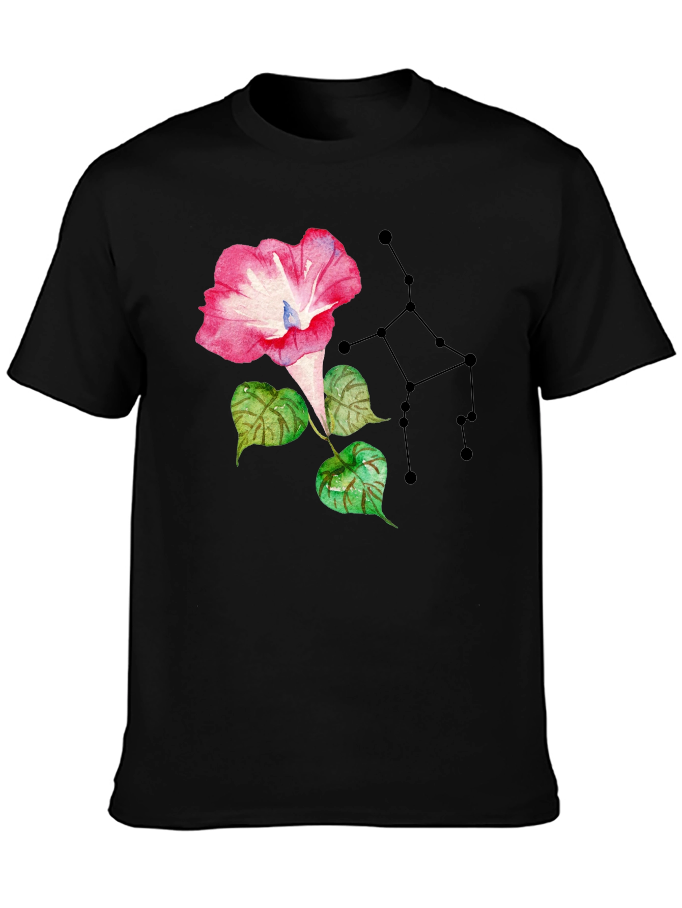 Floral Constellation Graphic Tee - Stylish Black T-Shirt