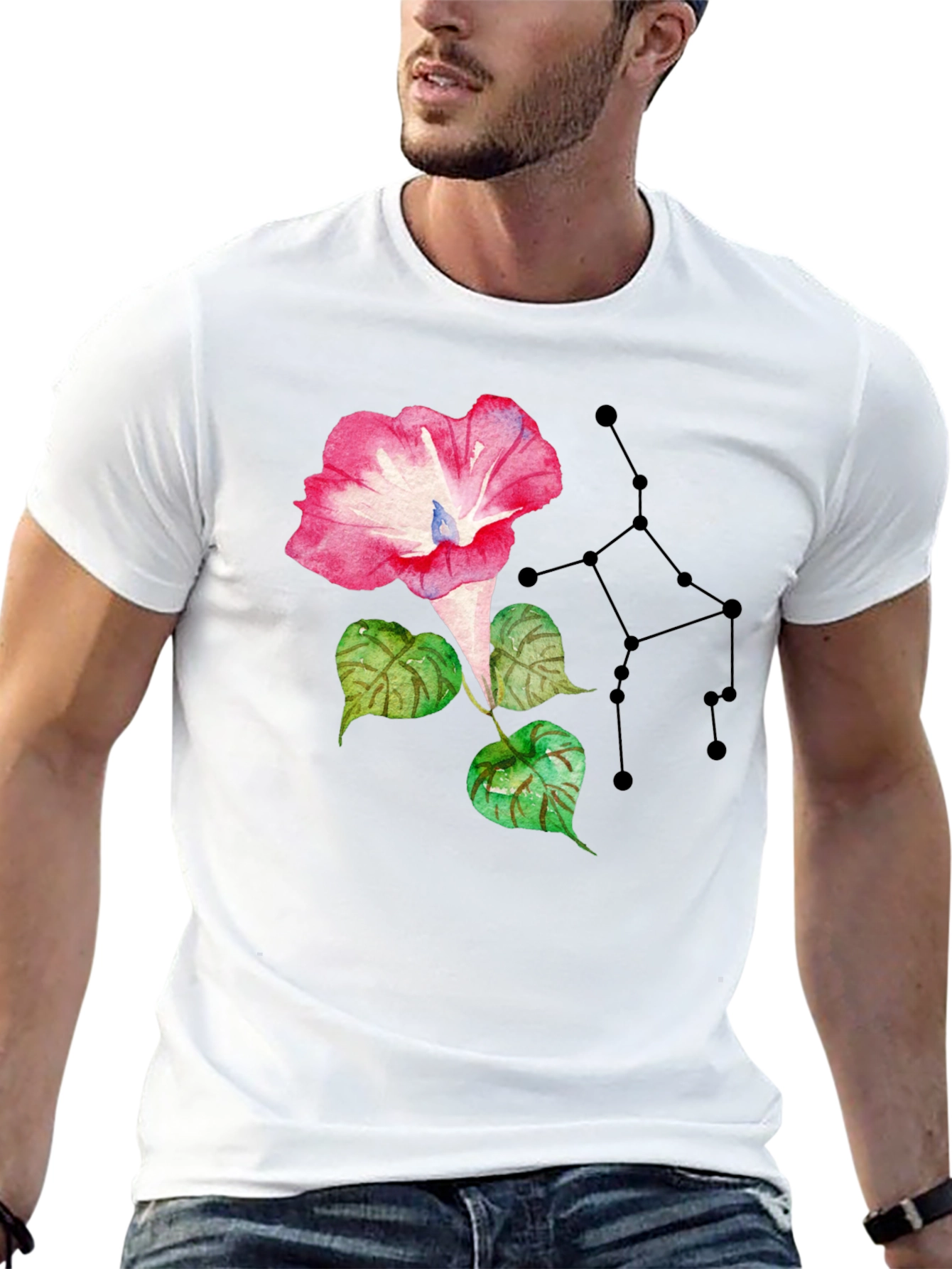 Floral Constellation Graphic Tee - Stylish Black T-Shirt