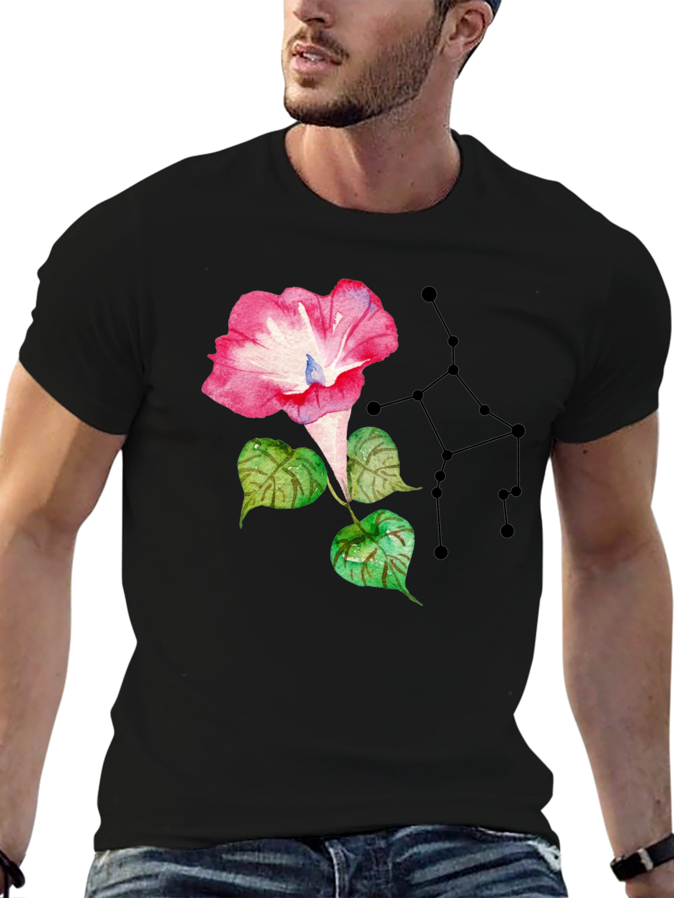 Floral Constellation Graphic Tee - Stylish Black T-Shirt