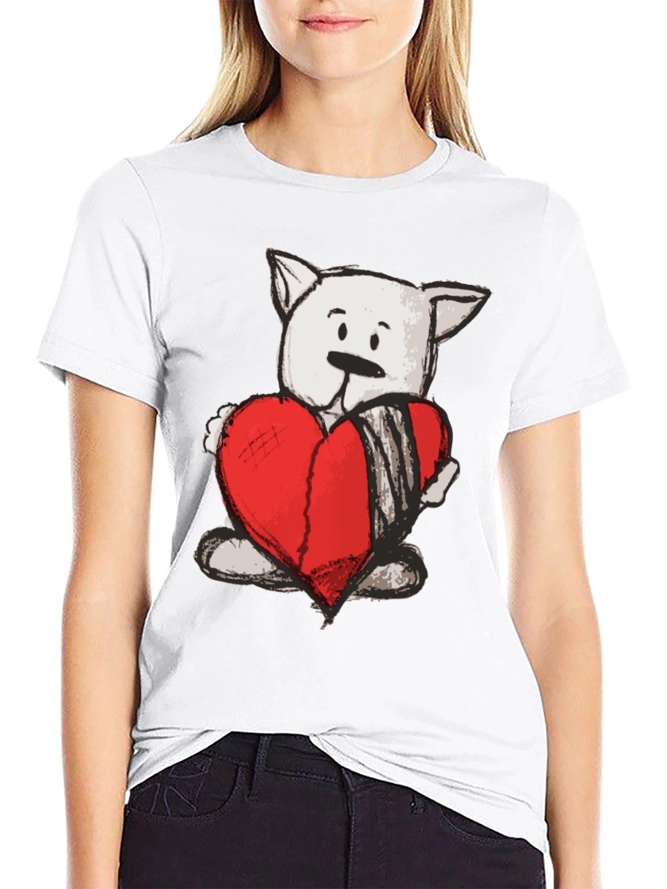 Heart Bear Graphic Tee - Soft Cotton Casual T-Shirt
