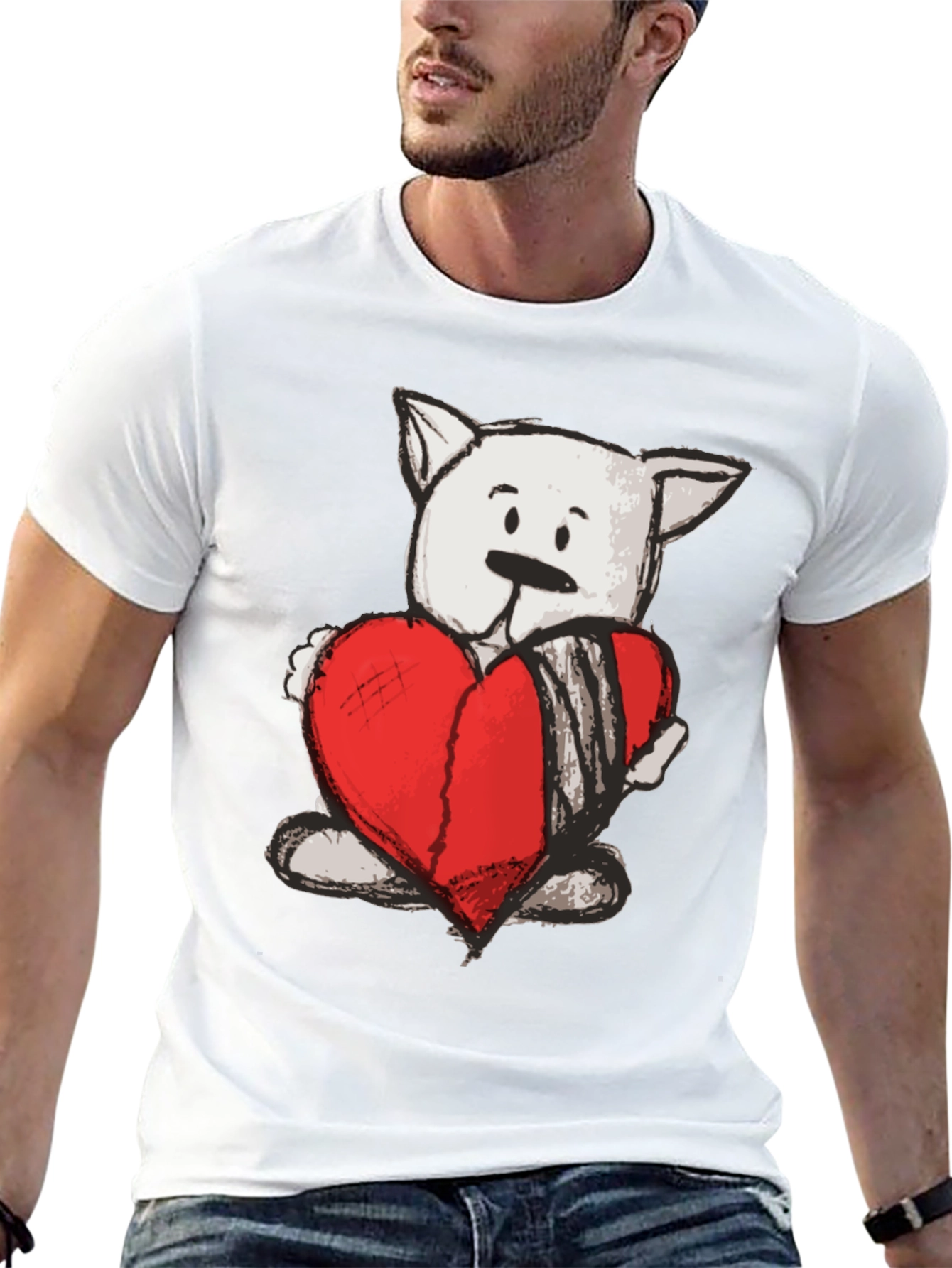 Heart Bear Graphic Tee - Soft Cotton Casual T-Shirt